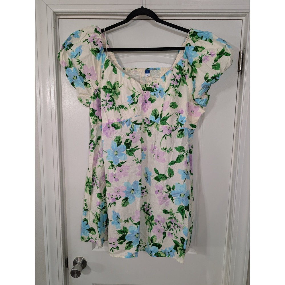 Old Navy Women's Plus Size 2X Floral‎ Smocked Square Neck Puff Sleeve Top